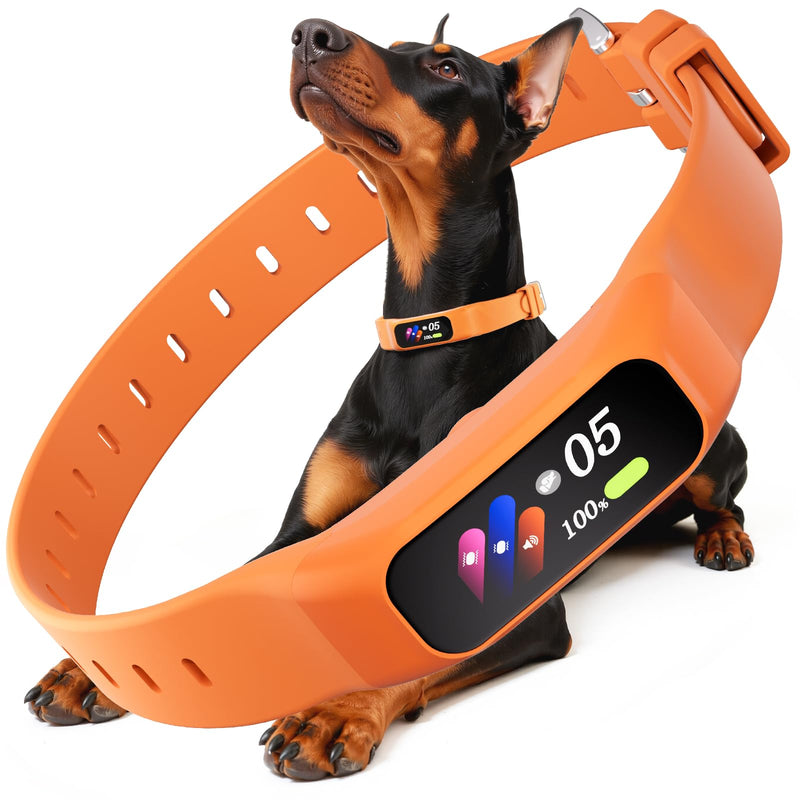 Anti Bark Collar for Small Medium Large Dogs, Vibrating Dog Collars No Shock, Rechargeable Smart AI Bark Collar, Automatic Dog Training Collar, IP 67 Waterproof Dog Barking Collar (Orange) Orange - PawsPlanet Australia