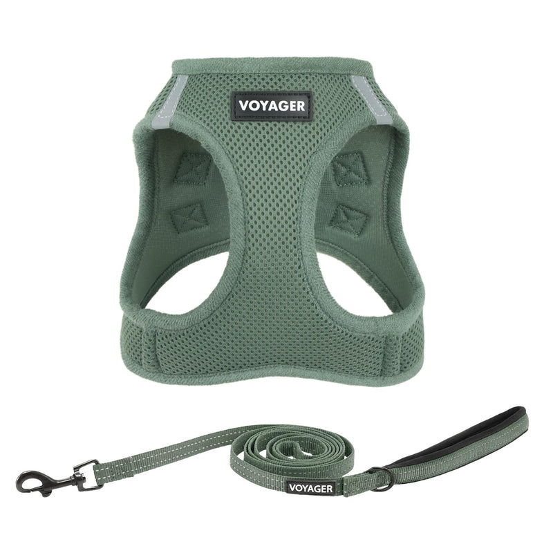 Best Pet Supplies Voyager Step-in Air All Weather Mesh Harness and Reflective Dog 5ft Leash Combo with Neoprene Handle, for Small, Medium and Large Breed Puppies - Set (Moss Green), X-Small Harness Leash Set (Moss Green) XS (Chest: 13 - 14.5")