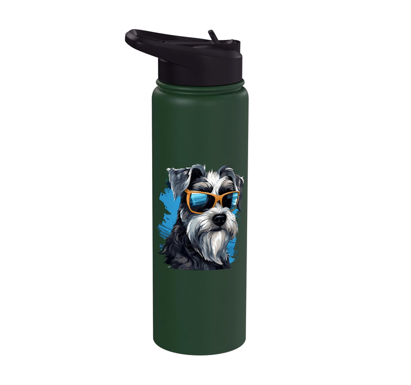 Schnauzer Dog Breed Pet with Sunglasses Cute Graphic Stainless Steel Insulated Water Bottle Dark Green 30 Ounces