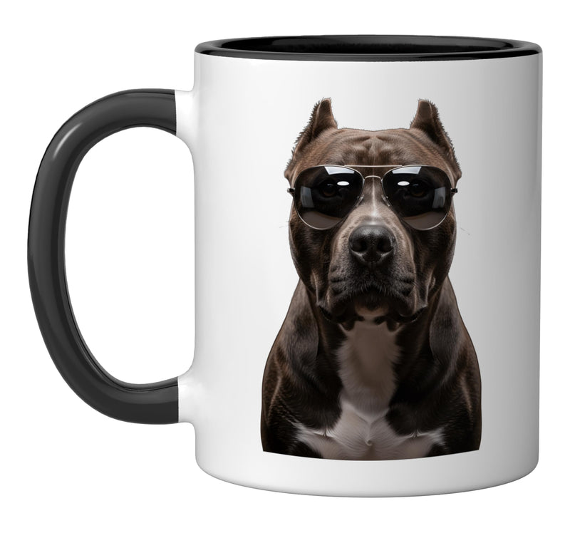 Cool Pitbull Sunglasses Dog Graphic Funny Pet Lover Ceramic Mug, Black/White 11 Ounces