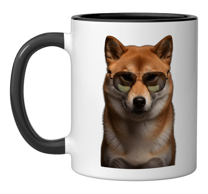 Cool Shiba Inu Sunglasses Dog Graphic Funny Pet Lover Ceramic Mug, Black/White 11 Ounces - PawsPlanet Australia