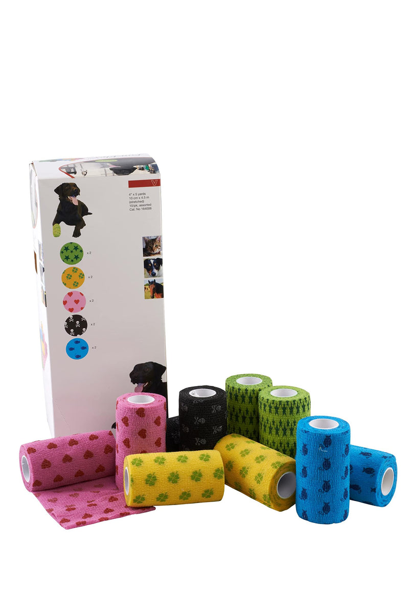Kruuse Fun-Flex Pet Bandage (Self Adhesive Bandage for Animals, Elastic Bandage, Breathable Bandage, High Strength and Elasticity, Pack of 10) 10cm x 4.5m 4" Plain