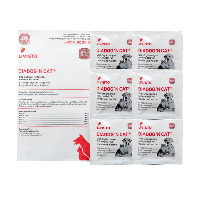 DiaDog`N Cat for Dogs and Cats, Pack of 6, 6 x 5 g, Diet Supplement Food for Dogs and Cats, Chewable Tablet for Relief of Acute Absorption Disorders of the Intestine