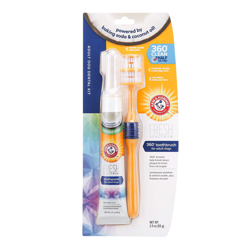 ARM & HAMMER Coconut Dental Care Kit for Dogs - Includes 360° Toothbrush, Coconut Mint Toothpaste & Finger Brush. Tartar Remover, Freshens Breath, Gums and Teeth Cleaning