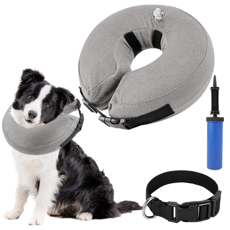 Nasjac Inflatable Collar Dog & Cat, Adjustable Soft and Comfortable Dog Collar, Leak Protection with Quick Release, Prevent Pets from Touching and Licking Wounds After Surgery l gray
