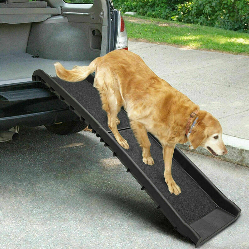 KESSER® dog ramp foldable dog stairs dog car ramp car trunk ramp for pets entry aid for trunk, up to 90 kg, 156x40cm, light, stable, non-slip dog stairs, black - PawsPlanet Australia