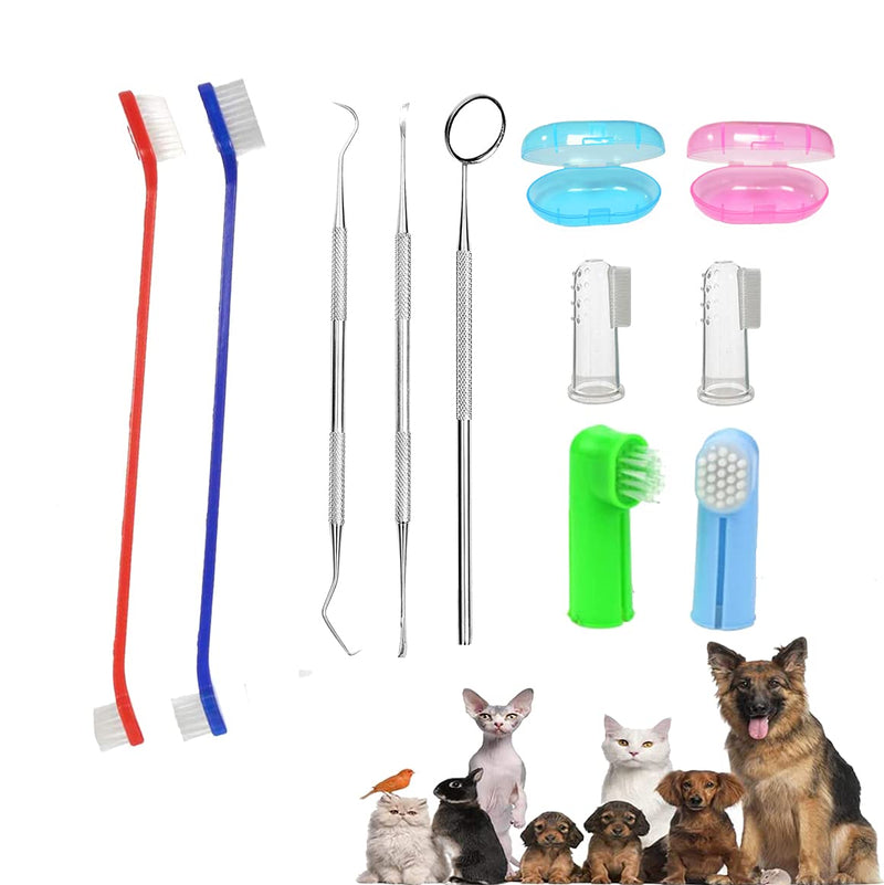 Dog Toothbrush Set, Pet Toothbrush Set, 11 Pieces, Silicone Finger Toothbrush, Long Handle, Double Headed Toothbrush, Metal Tool Included, Professional Teeth Cleaning Kit for Pets 1 stück (11er Pack)