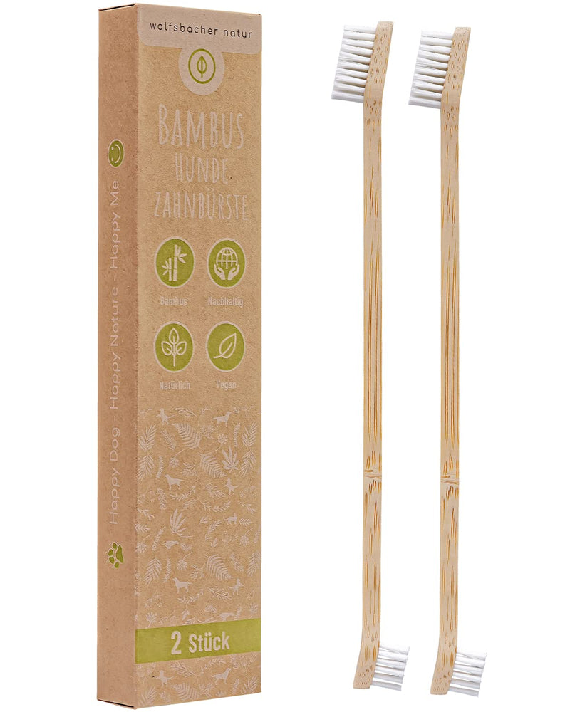 2-in-1 Bamboo Toothbrush for Dogs & Cats - Pack of 2 Sustainable Dental Care for Teeth Cleaning - Ergonomic 100% Bamboo Handle - Ideal for Removing Plaque