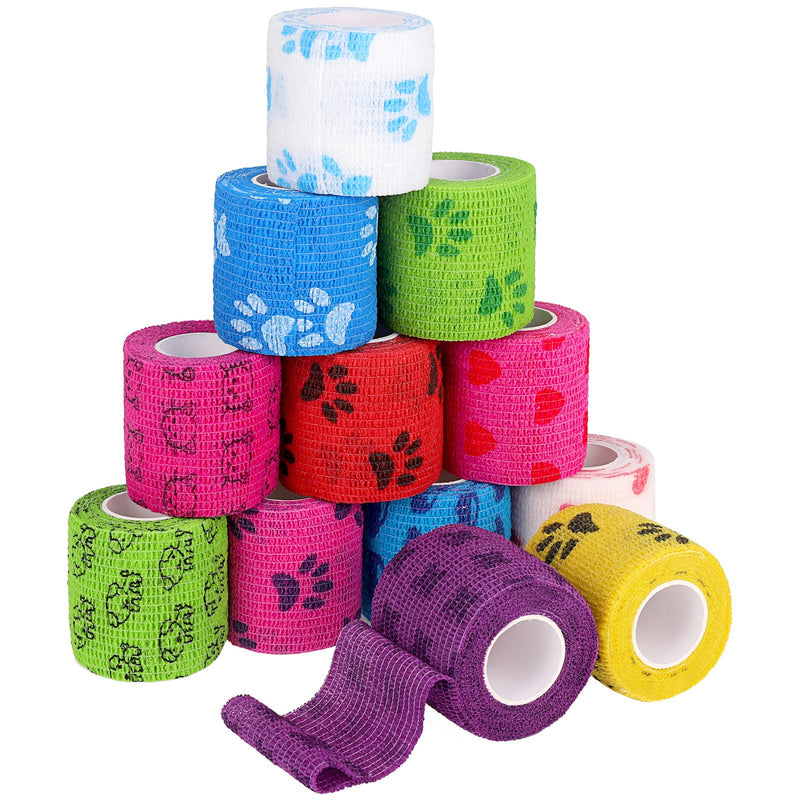 tonyg-p 12 Rolls of Self-Adhesive Bandage Cohesive Bandage Elastic Fixation Bandage Vet Wrap Pet for Finger Wrist, Knee, Ankle Sprains and Swelling 5 cm x 4.5 m