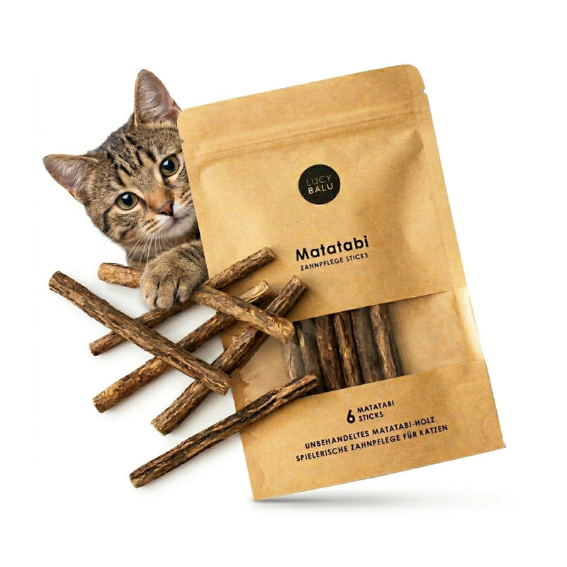 LucyBalu 6 x Matatabi Sticks for Cats, Natural Dental Care, Chew Bones for Cats, Bad Breath | Cat Sticks Made of Matatabi Wood | Cat Toothbrush | Matatabi Cat Toy Self-Employment