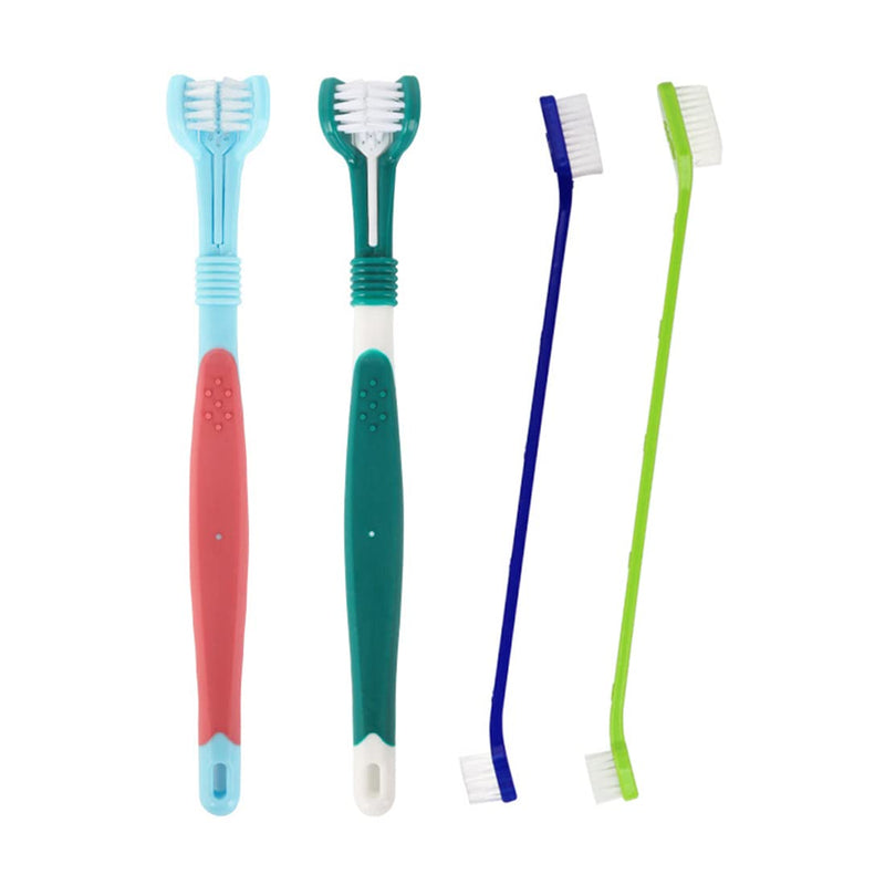 Dog Toothbrush, Pack of 4 Pet Toothbrushes, Toothbrushes for Dogs, Pet Toothbrush, 2 Triple Head Dog Toothbrushes and 2 Long Handle Dog Toothbrushes, Toothbrush Dog for Dogs and Cats