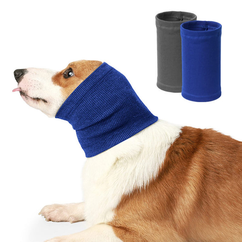 2 Pack Dog Neck and Earmuffs, Calming Pet Noise Dampener, Comfortable and Anxiety Relieving, Winter Dog Headwear (S, Blue, Grey)
