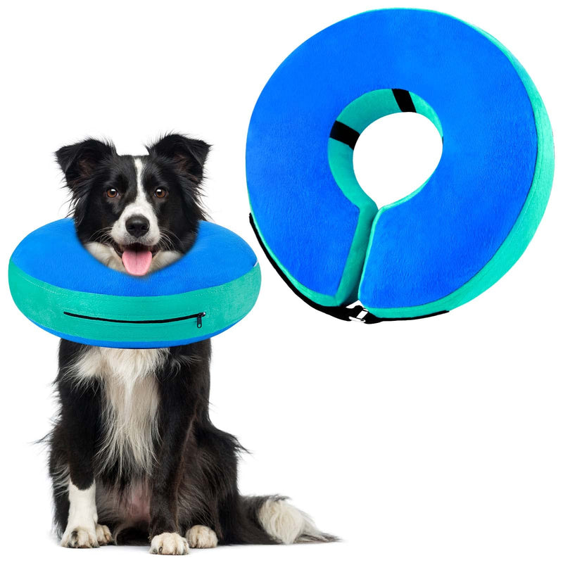 Inflatable Dog & Cat Collar, Protective Collar Dog with Adjustable Fastening, Dog Collar, Leak Protection for Recovery After Surgery or Wounds for Dogs (Blue L) Blue [neck: 12"-18"] large