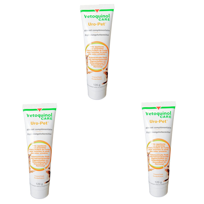 Vetoquinol Uro Pet Paste | Pack of 3 | 3 x 120g | Supplementary Feed for Dogs and Cats | To Support the Health of the Urinary Tract | With Amino Acid DL-Methionine