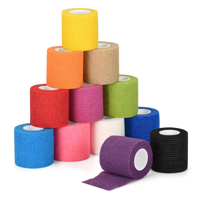 12 Rolls Self-Adhesive Bandage for First Aid Fixation Bandage Cohesive Bandage Bandage Bandage Sport Elastic Bandage for Wrist Vet Wrap Pet Dog Horses Mixing