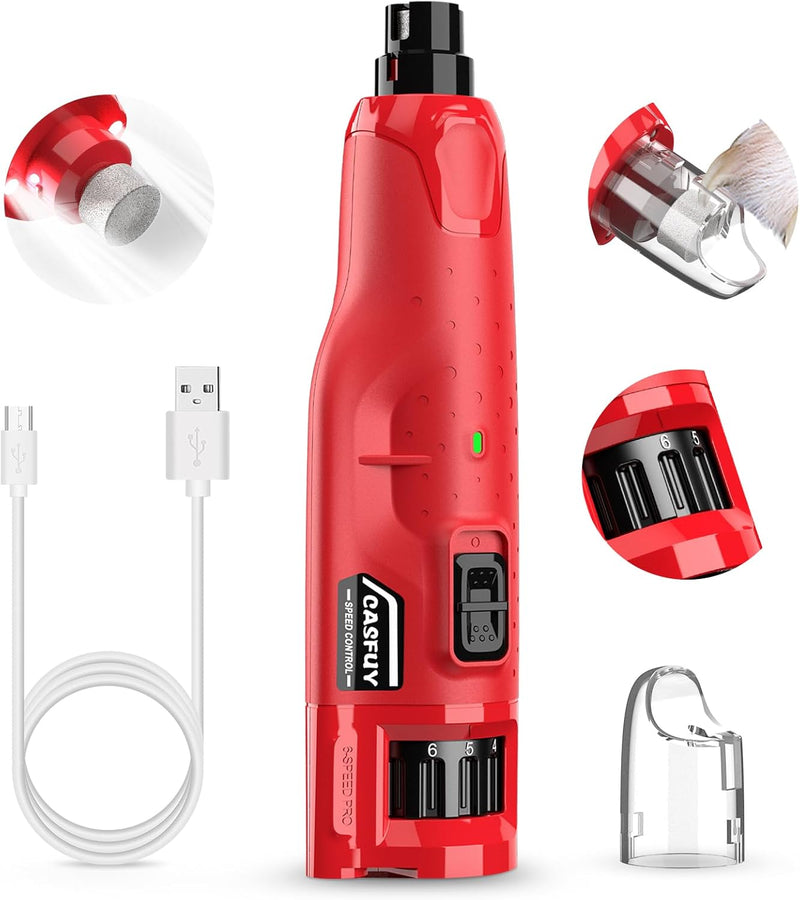 LAKWAR Upgraded 6 Speed Dog Nail Grinder with 2 LED Lights, Quiet Painless Powerful Pet Nail Trimmer for Dogs, Electric Nail File for Cats and Large Small Red - PawsPlanet Australia