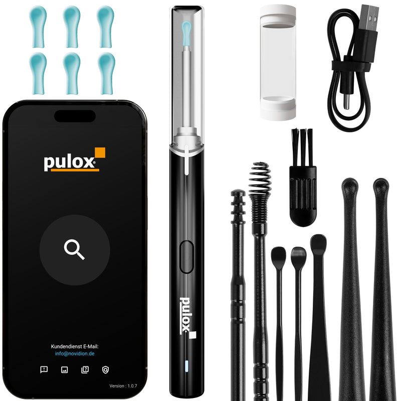 Pulox EC-95 Ear Cleaner with HD Camera, WiFi App & 6 Silicone Heads | Earwax remover with LEDs and live image transmission to your smartphone, precise and safe to use