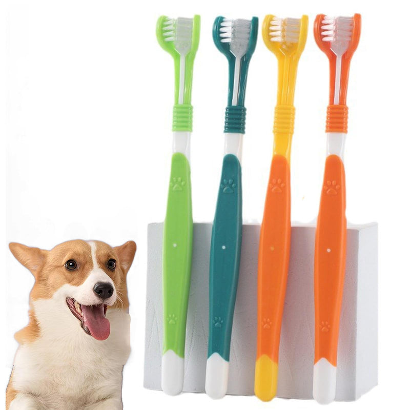 Pack of 4 Dog Toothbrush, Pet Toothbrush, Toothbrushes for Dogs, Dental Care for Cat, Triple Head Dog Toothbrushes, Oral Hygiene for Pets, Deep Cleaning Set for the Oral Cavity