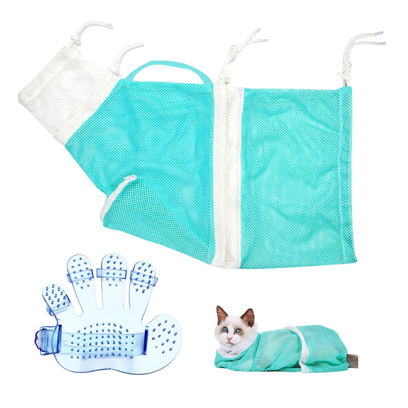 Piece Cat Bath Bag, 1 Piece Massage Brush, Cat Bath Set, Cat Shower Bag, Pet Mesh Shower Bag, Pet Supplies