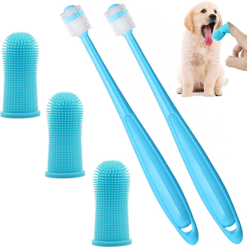 Pack of 5 Dog Toothbrushes, 360º Pets Teeth Cleaning Silicone Toothbrush, Fingerling Reusable, for Dogs, Puppies, Cats and Small Pets, Dental Care for Dogs, Cats, Dental Care (Blue) Blue