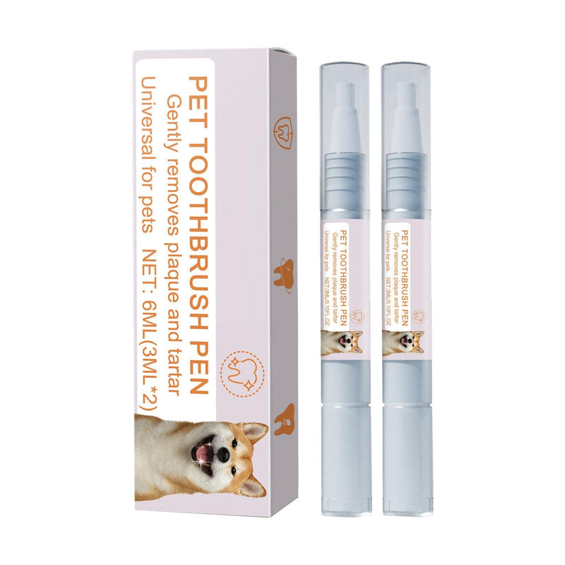 Pet Toothbrush Pen, 2 x 3 ml Dog Teeth Cleaning Pen Pet Teeth Repairing Kit, Cat/Dog Tooth Whitening & Cleaning Teeth Brightening Pen for Dog Cats Care Fresh Breath