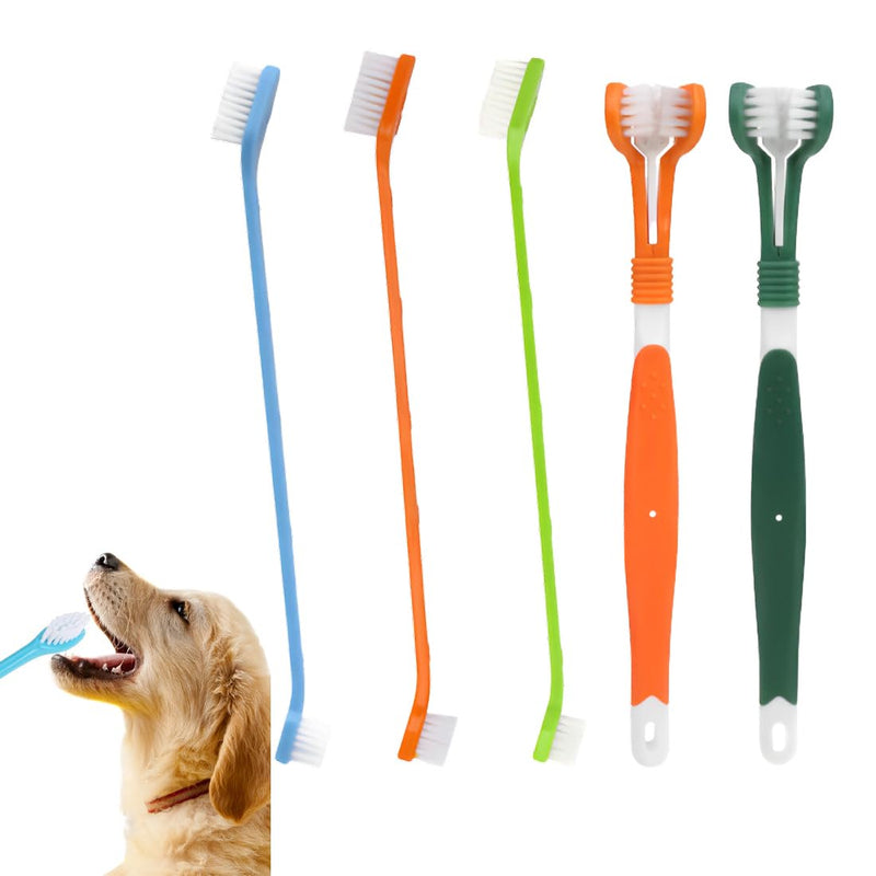 Dog Toothbrush, Toothbrushes for Dogs - 5 Pieces Pet Toothbrush, Pet Toothbrush, 2 Triple Head Dog Toothbrushes and 2 Long Handle Dog Toothbrush, Toothbrush Dog for Dogs and Cats