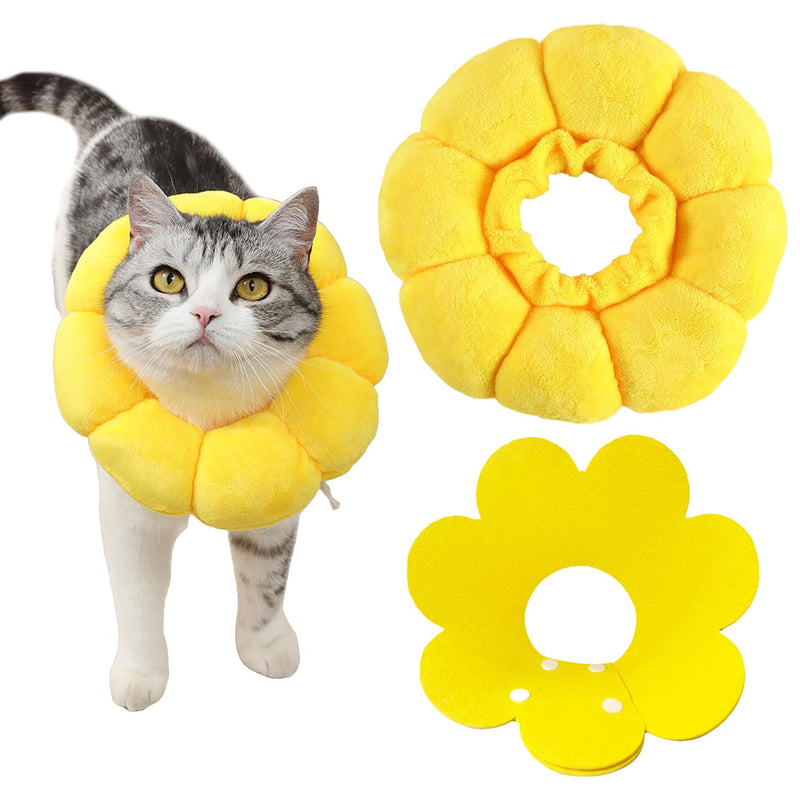 1 x Sunflower Cat Collar, 1 x Felt Hood, Adjustable Pet Collar, Anti-Leak Hood for Post-Operative Recovery, Pet Accessories