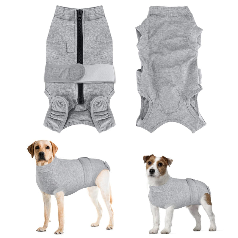 Eyein Dog Bodysuit for After Surgery, Wound Protection Suits for Male/Female Dogs, with Zip and Velcro Fastening, Anti-Licking Wound Protection, Breathable Onesie (Grey, XXL) gray
