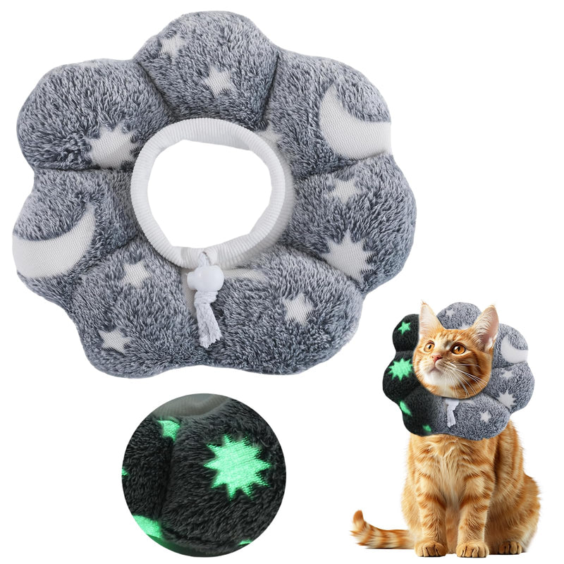 Adjustable Glow in the Dark Cat Collar Cone Style Elizabethan Collar for Pet Recovery After Surgery (M)