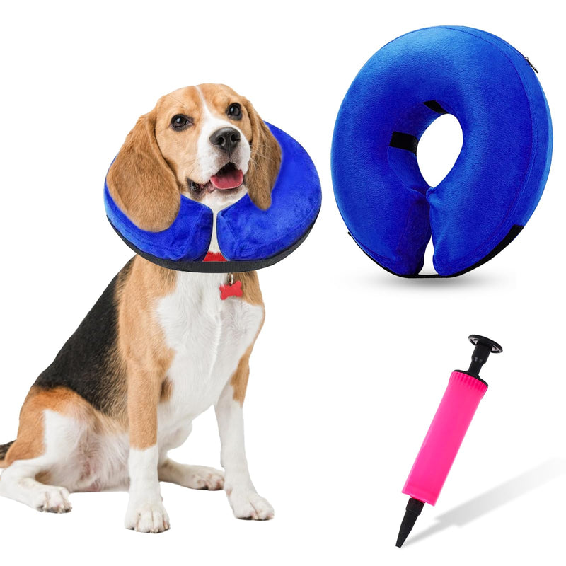 GMMG Inflatable Elizabethan Dog Collar Soft Adjustable Protection for Post-Operative Recovery (38-50cm) Blue PVC