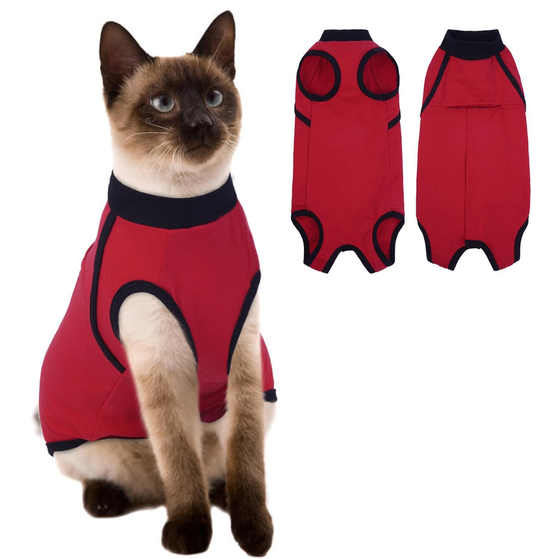 Cat Bodysuit After Surgery Size S, Cat Bodysuit Cotton, Cat Clothing for Cats, Body Cat After Surgery Castration, Soft Surgical Protective Suit, Breathable E-Collar Alternative for Recovery red