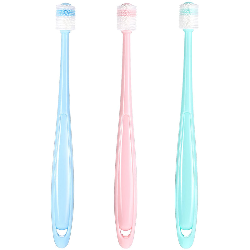 3-piece Cat and Dog Toothbrush, 360 Degree Cleaning, Soft Bristles, Pink, Blue, Green