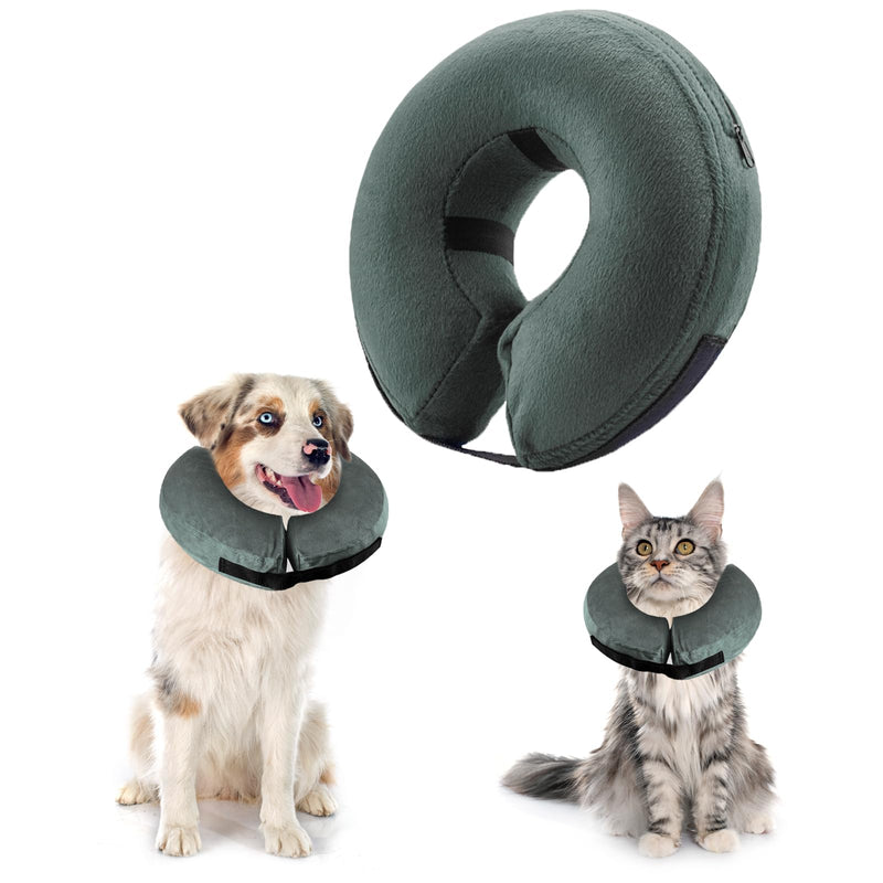 Inflatable Dog & Cat Collar with Adjustable Fastening, Dog Collar for Surgery or Wound Healing, Anti-Biting, Anti-Licking (Grey, M) gray