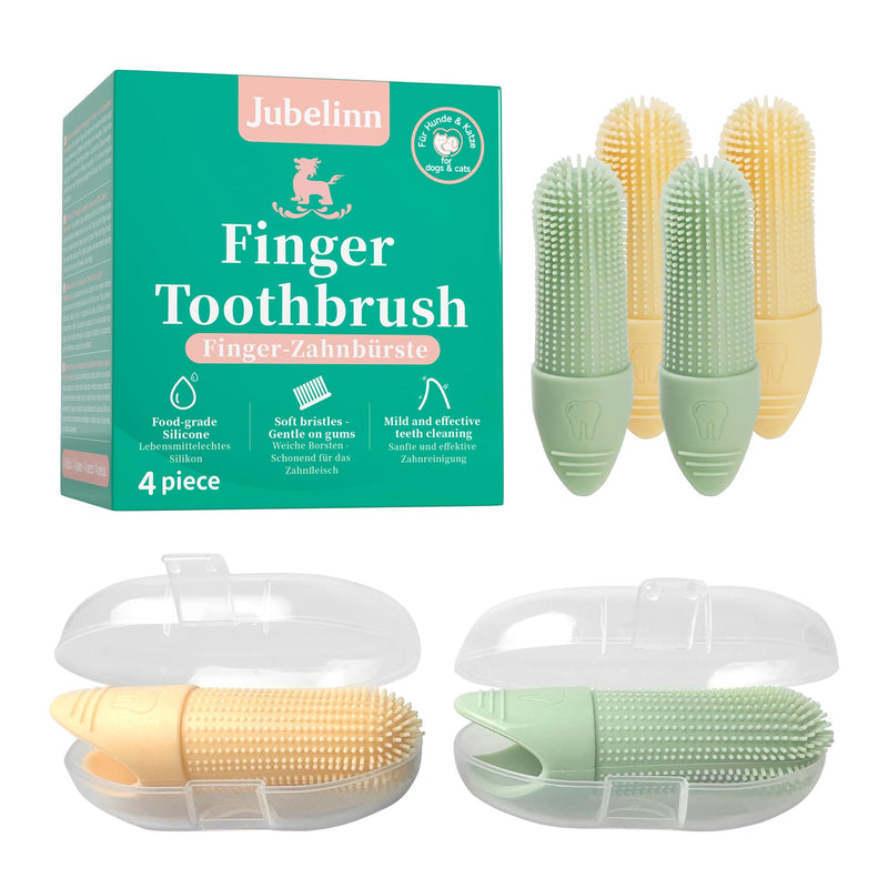 Jubelinn 4x Finger Toothbrush for Dental Care & Oral Hygiene - Soft Silicone Finger Cots Suitable for Small Dogs & Cats - Fresh Breath - Prevents Tartar & Inflammation - Teeth Cleaning