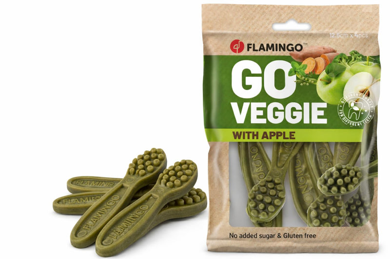 Flamingo Dog Treat - Veggie Toothbrush with Apple - 160g - Gluten Free - Low Calorie - Dental Care Snack