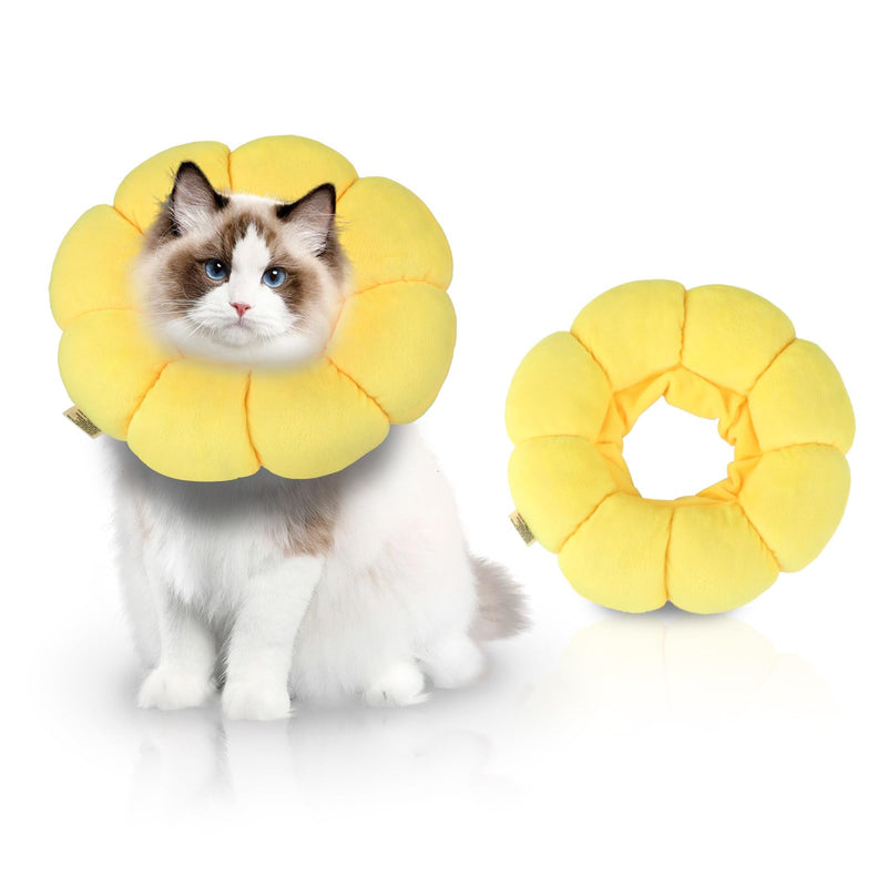 Cat Collar - Protective Collar Cat M - Soft PP Cotton - Prevents Licking and Biting After Surgery - For Recovery of Small Dogs and Cats (Sunflower)