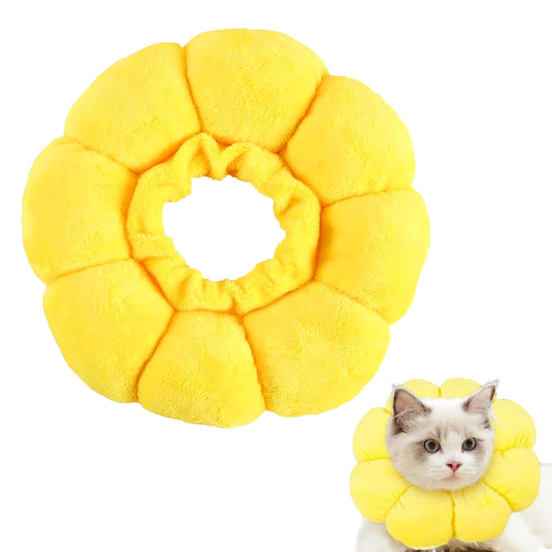 Cat Collar, Cat Collar with Flower Shape, Soft, Leak Protection for Cats and Small Dogs, Yellow, Cotton, Adjustable, Protection During Recovery