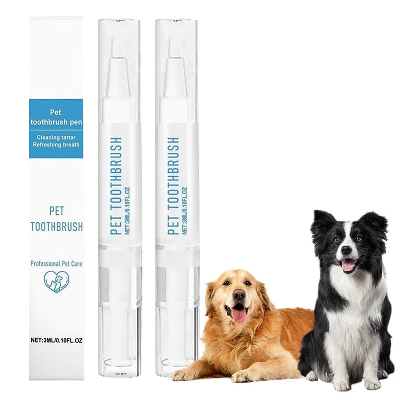 Pack of 2 Pet Toothbrush Pen, Stress Free Pet Tooth Cleaning Pen, Toothbrush Pen for Dogs Against Tartar & Plaque, Soft Bristles, Easy and Fast