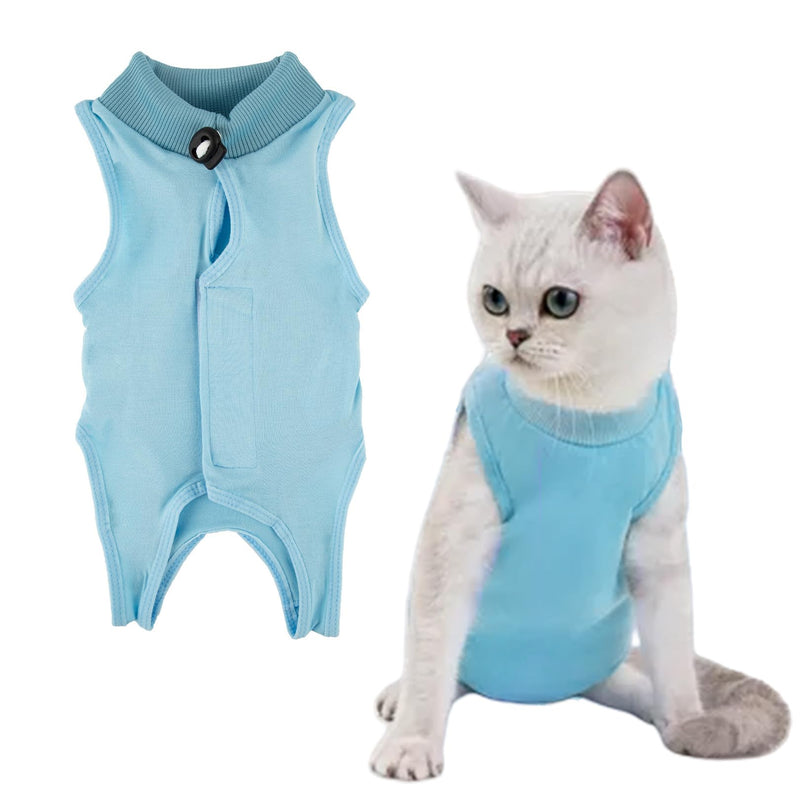 BFUZXY Cat Bodysuit After Surgical Recovery Suit, Cat Clothing for Cats, Kittens, One Piece, Breathable, Lick Protection for Abdominal Wounds, Castration Spay, Cat Body Surgery, Recovery Suit (S-Blue) S blue