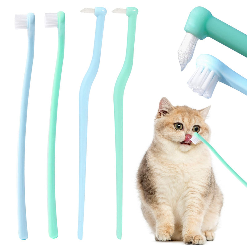 Pack of 4 Cat Teeth Brushes for Cats & Dogs - Gentle Dental Care for Healthy Pet Teeth - Soft Nylon Bristles - Non-Slip Handle - Ideal for Multi-Cat Households & Small Dogs - Blue & Green