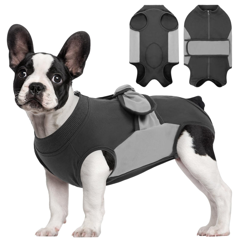 ASENKU Dog Bodysuit Post-Op - Surgery Bodysuit for Dogs with Zip & Lick Protection, Suitable for Castration Male / Female Dog, Ideal for Post-Operative Recovery S gray