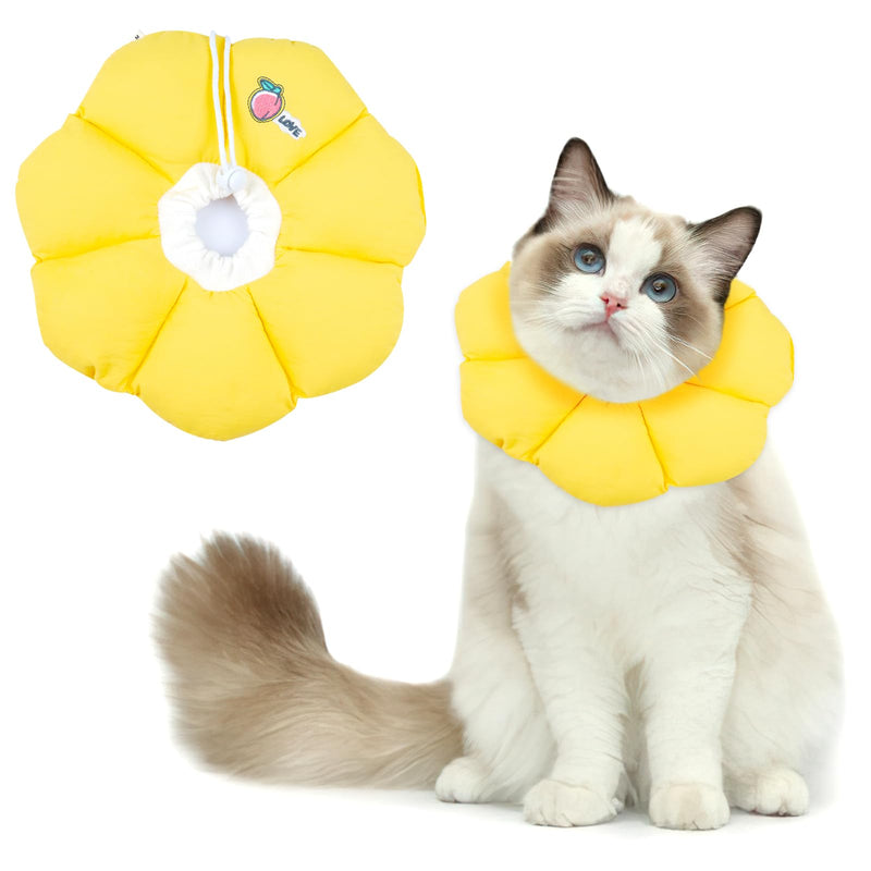Cat Neck Brace, Adjustable Waterproof Cat Collar, Soft Sunflower Lick Protection Cat, Collar Cats for Small Dog After Surgery Protective Collar (Yellow, M) yellow M(20-30cm)