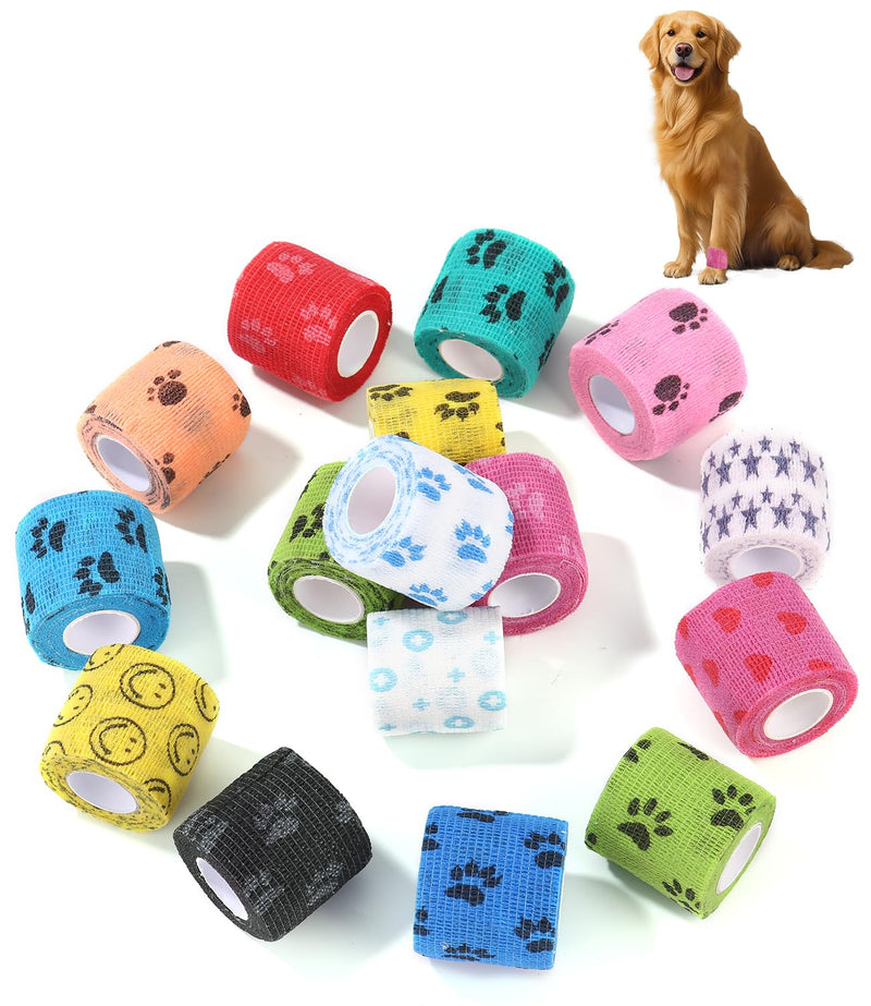 Pack of 16 Self-Adhesive Bandages for Pets, Elastic Cohesive Adhesive Bandage, Fixing Bandage, Cohesive Pet for Cat, Dog, Horse Leg Adhesive Bandage, 5 cm x 4.5 m Rolls