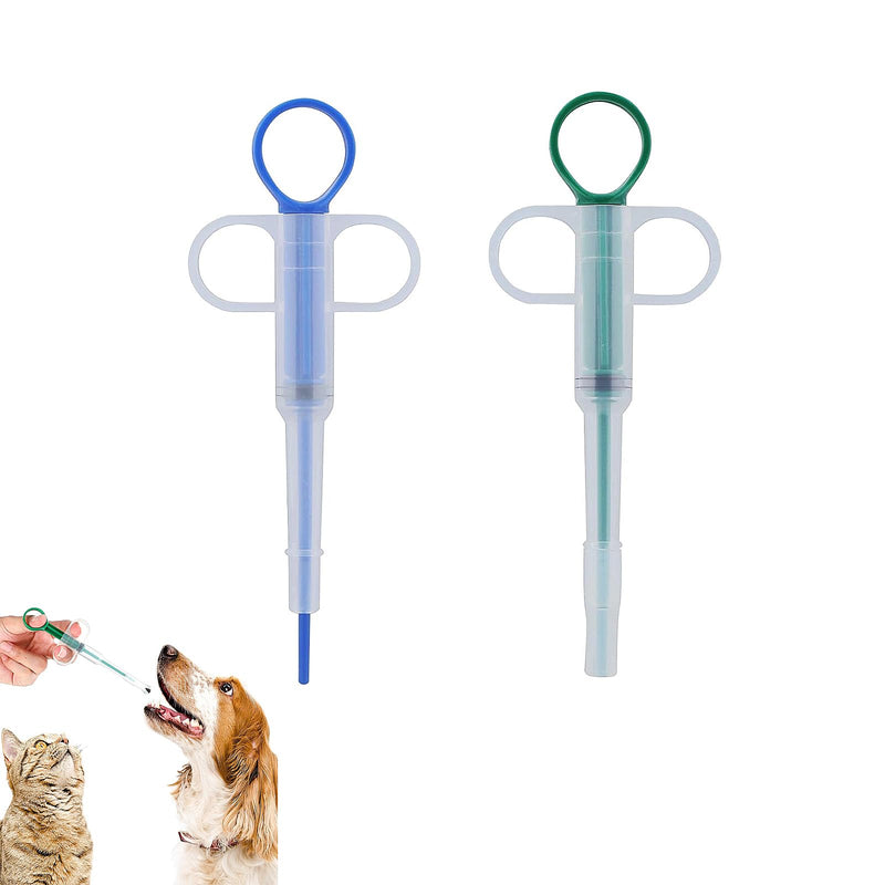 Pack of 2 pill dispensers for cats, cat deworming, dog pharmacy with medication, tablet feeder, for cats and small dogs, protects teeth (green + blue)