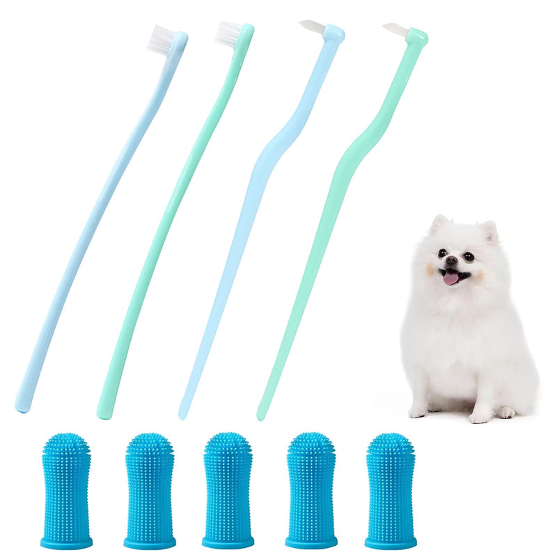9 Piece Dog Toothbrush Cat, Dental Care Set with Round Head and Pointed Head Brushes, Finger Toothbrushes, Pet Oral Care, for Daily Teeth Cleaning of Dogs and Cats