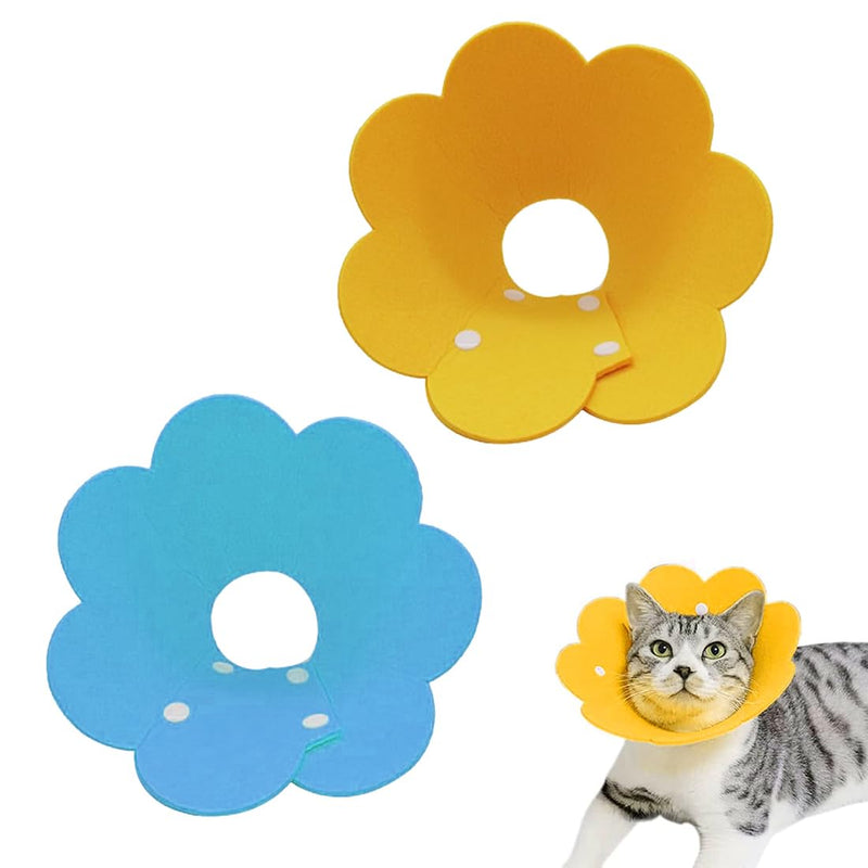 Pack of 2 Cat Collar [Yellow & Blue] - for Cats, Adjustable Cat Collar for After Surgery, Sunflower Cat Collar for Small Dogs