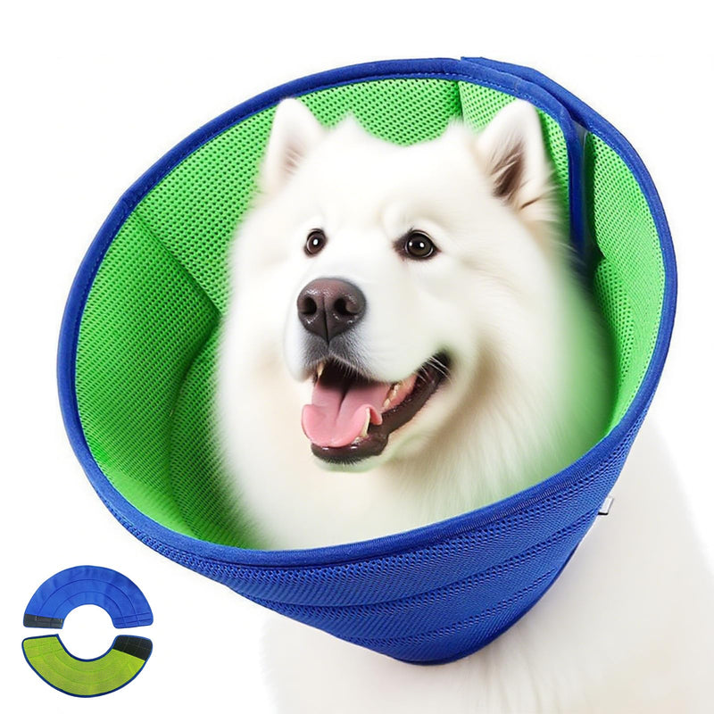 Dog Collar Soft, Breathable Mesh - Dog Collar, Lick Protection Collar Dog, Pet Elizabethan Collar (L, Green & Blue)