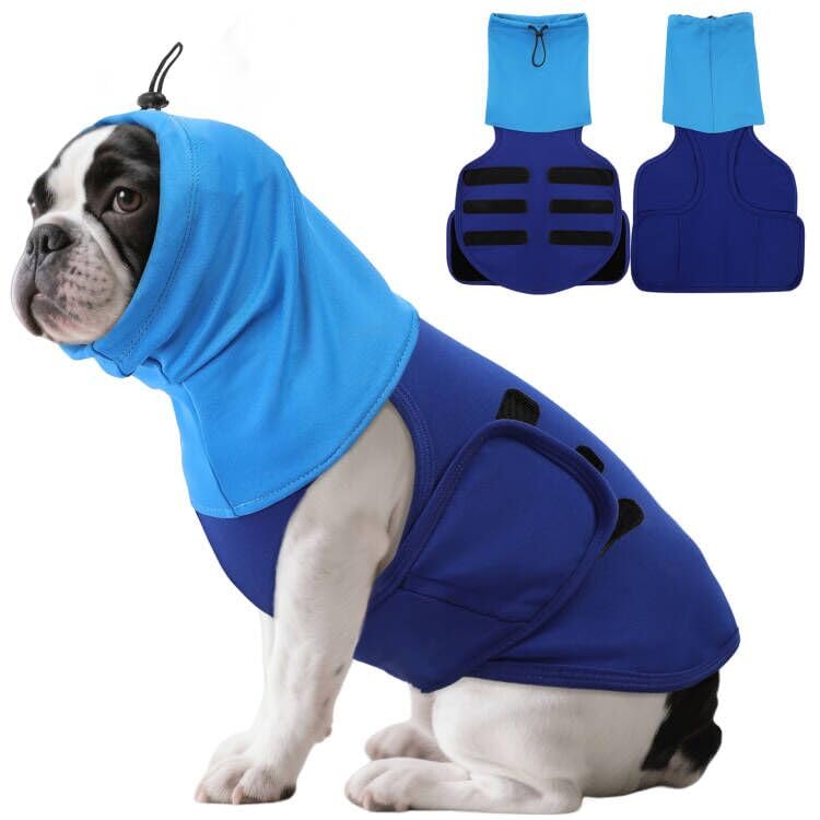 ASENKU Dog Coat with Soothing Hood and Ear Protection, Calming Vests for Dogs to Relieve Anxiety, Anti-Stress Vest, Dog Calming Jacket, Calming Shirt with Reflective Stripes S blue