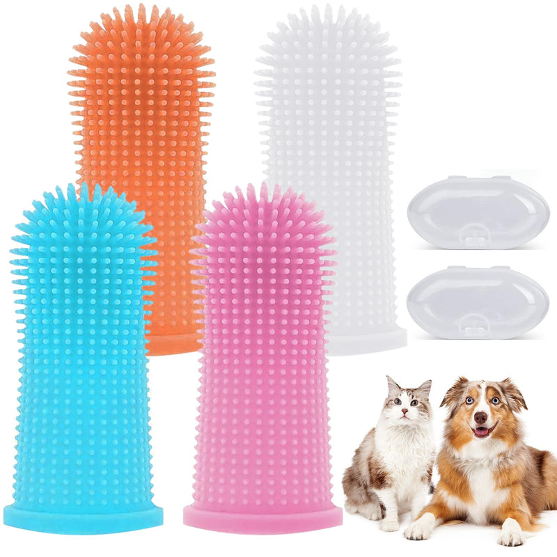 Pack of 4 Dog Toothbrushes, 360º Pets Teeth Cleaning Toothbrush for Dogs Cats, Silicone Finger Toothbrush, Dog, Finger Toothbrush, Reusable, Dog Dental Care Teeth Cleaning