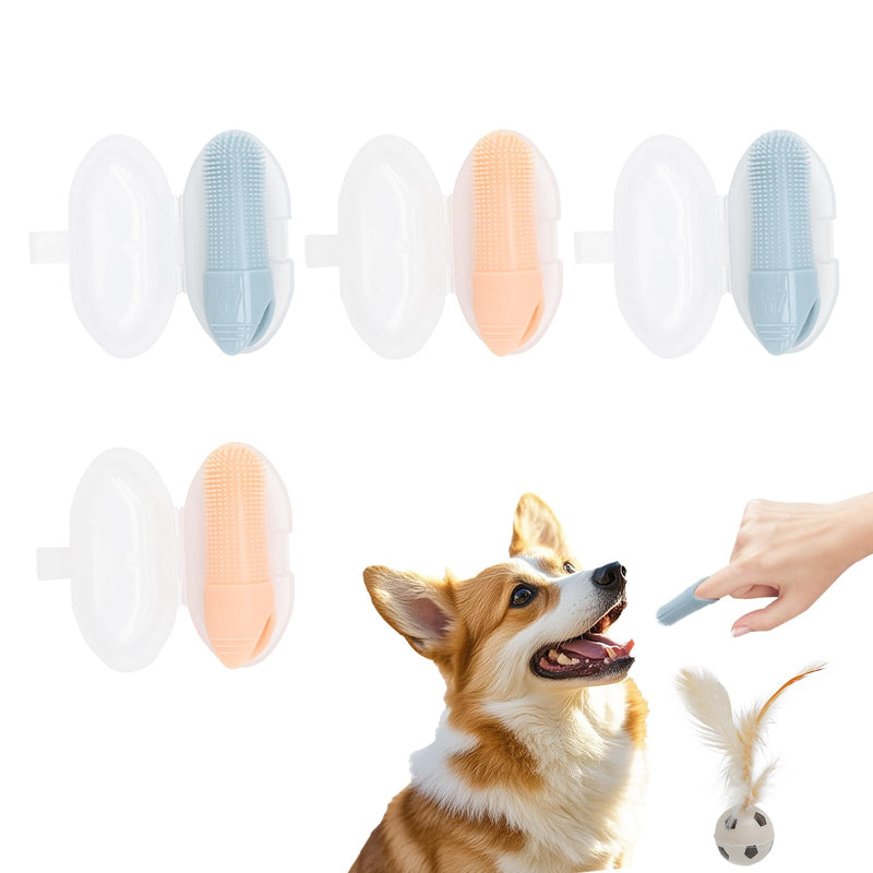 VOSSOT Pack of 4 Dog Toothbrush, Fingerling, Silicone Finger Toothbrush, Dog Finger Cots Dog Dental Care, Soft Toothbrush for Dogs & Cats, for Teeth Cleaning, Dental Care & Teeth Cleaning